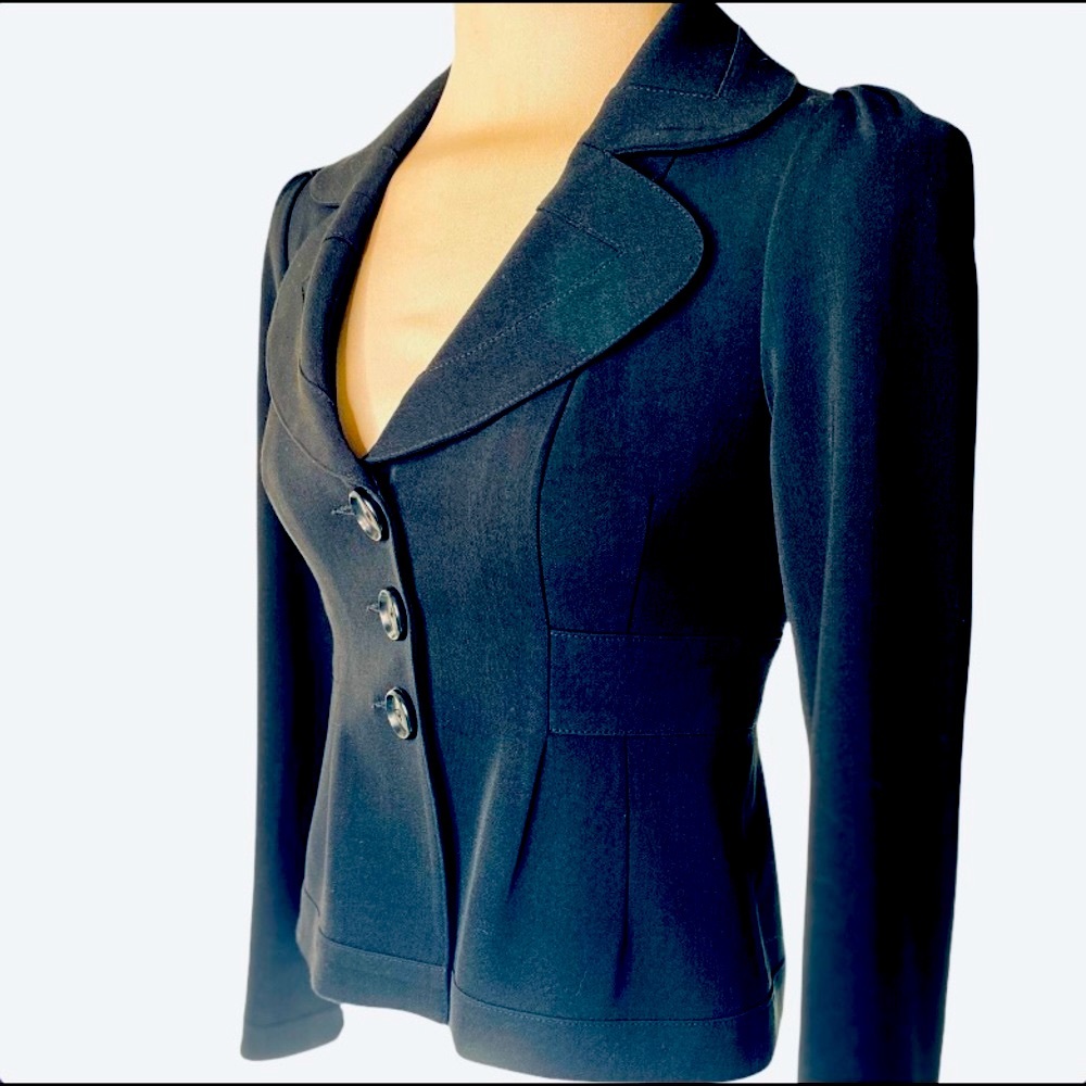 Nanette Lapore 3 button lined puff sleeve suit blazer black 2